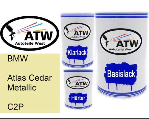 BMW, Atlas Cedar Metallic, C2P: 500ml Lackdose + 500ml Klarlack + 250ml Härter - Set, von ATW Autoteile West.